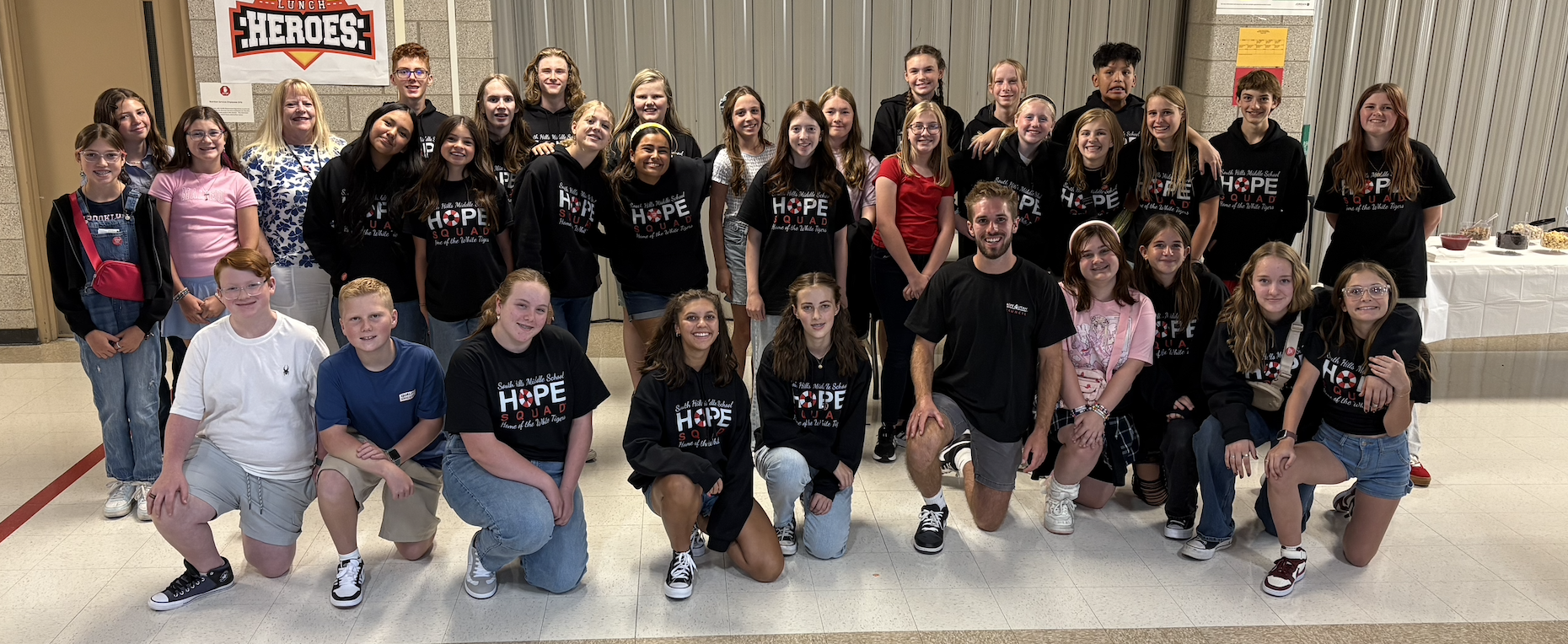Hope Squad students and advisors in the school.